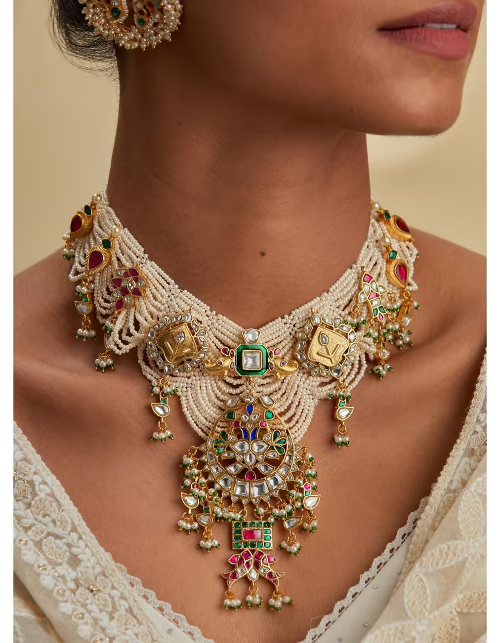 Super Look Royal Moti Diamond Necklace Set