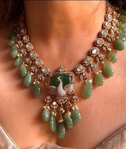 Mor Pinch Diamond Necklace Kundan Set